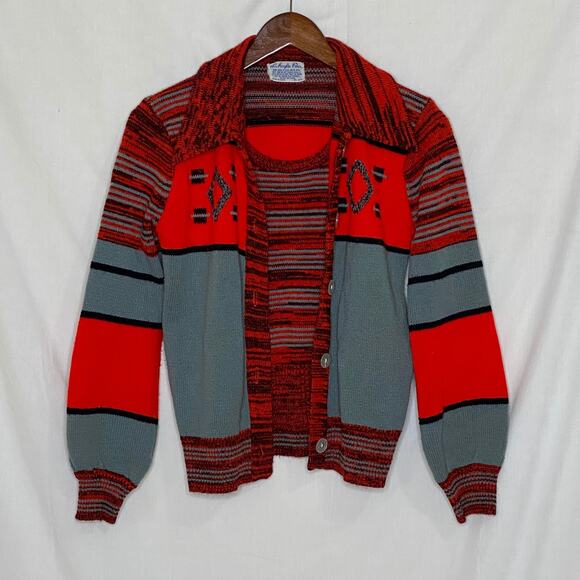 Tribal Knit Mock Sweater Set Size Small Acrylic Made in Korea Vintage 1980s - Picture 3 of 7